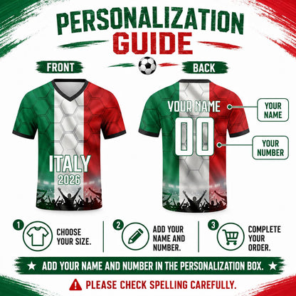 Custom Italy Soccer Jersey 2026 World Cup, Personalized Name Number Shirt for Men Women Kids, Italy Fan Apparel Gift | SK86