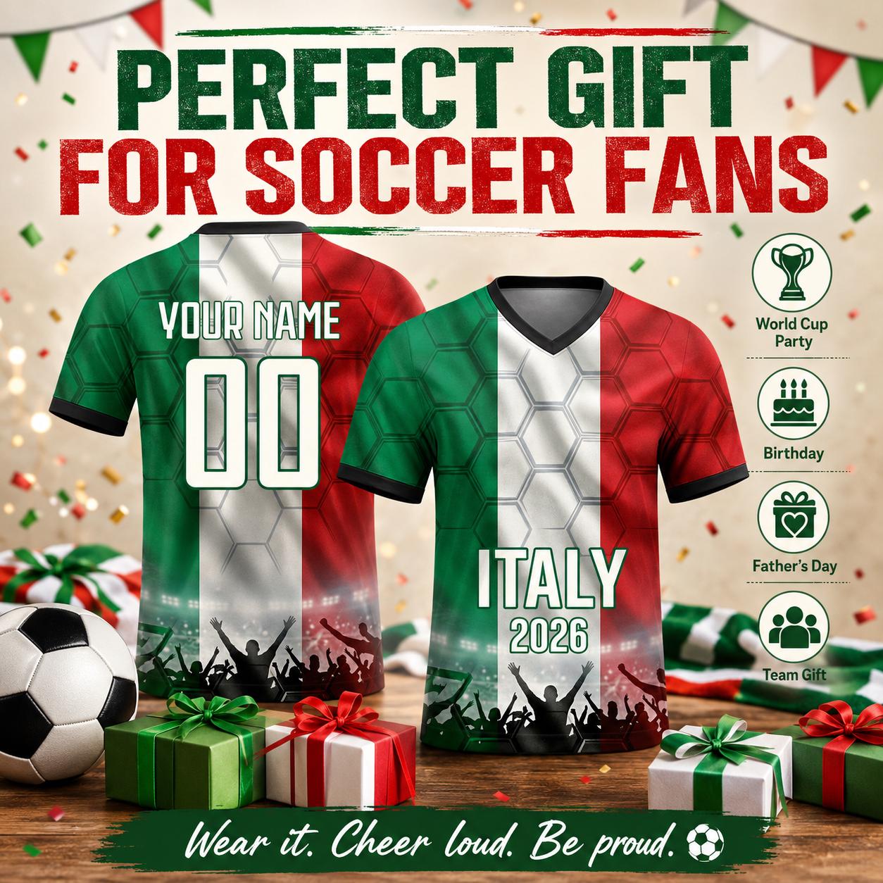 Custom Italy Soccer Jersey 2026 World Cup, Personalized Name Number Shirt for Men Women Kids, Italy Fan Apparel Gift | SK86