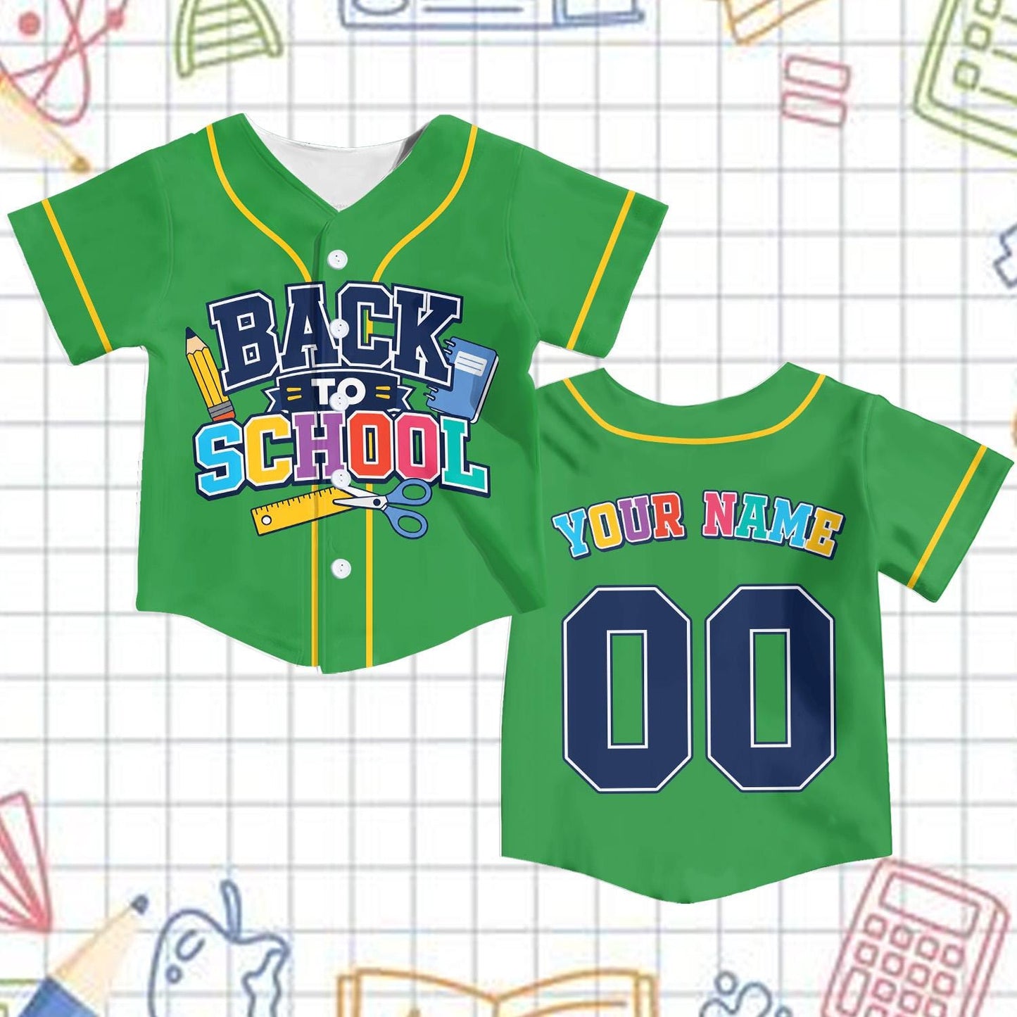 Personalized School Baseball Jersey for Kids Youth Adults, Back to School Theme, Custom Name and Number, Fun Classroom Gift | WJ90