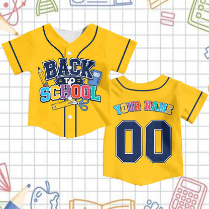Personalized School Baseball Jersey for Kids Youth Adults, Back to School Theme, Custom Name and Number, Fun Classroom Gift | WJ90