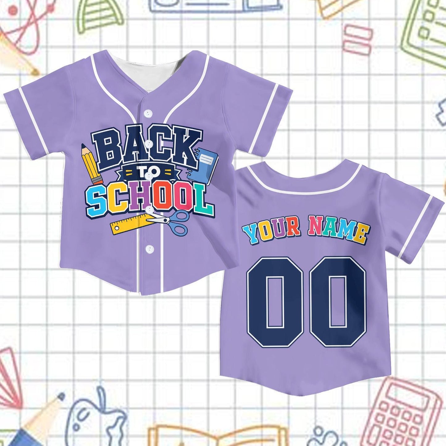 Personalized School Baseball Jersey for Kids Youth Adults, Back to School Theme, Custom Name and Number, Fun Classroom Gift | WJ90