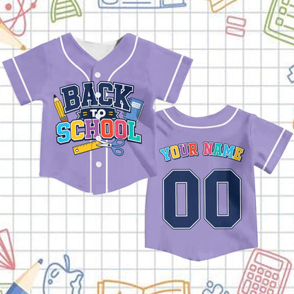 Personalized School Baseball Jersey for Kids Youth Adults, Back to School Theme, Custom Name and Number, Fun Classroom Gift | WJ90