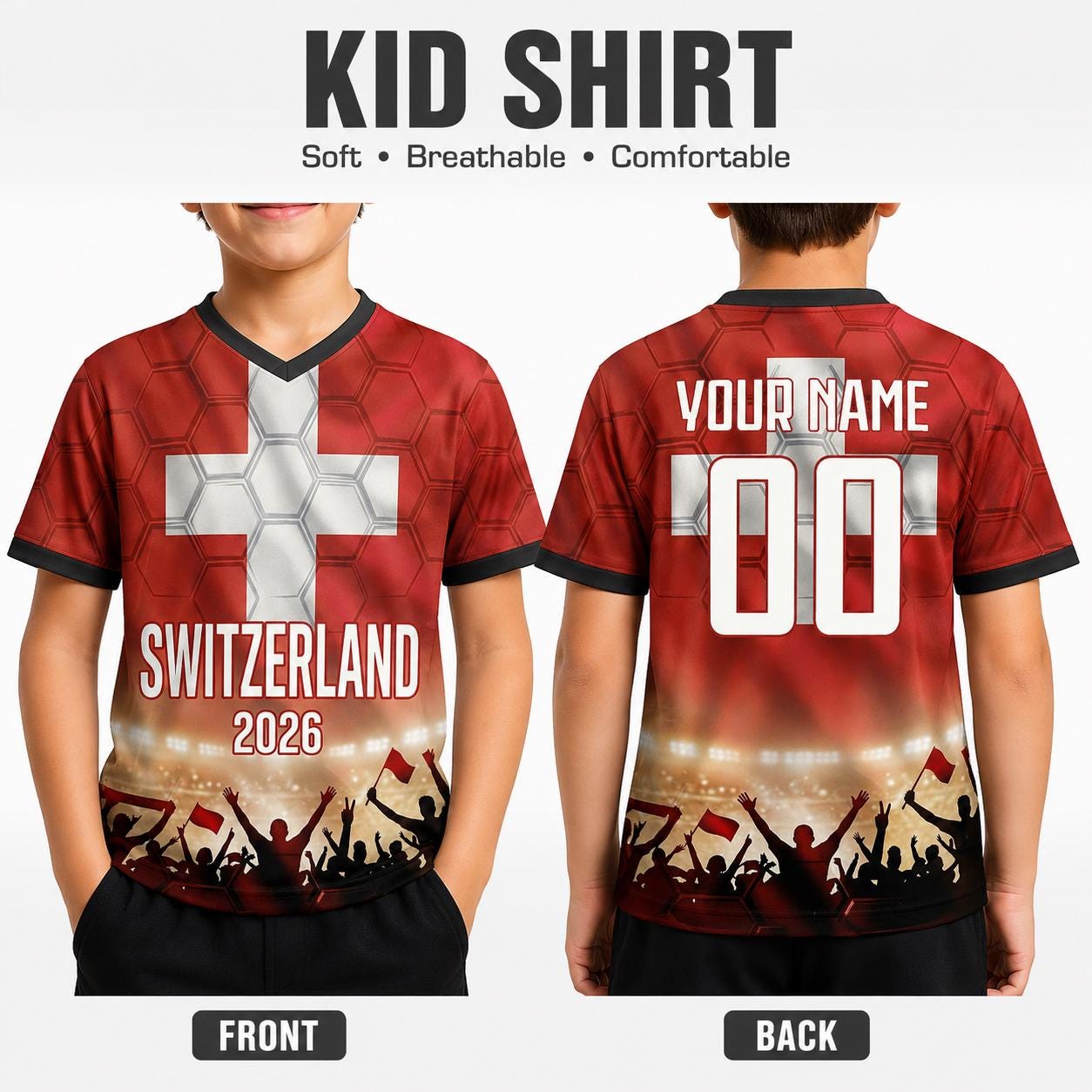 Custom Switzerland Soccer Jersey 2026 World Cup, Personalized Name Number Shirt for Men Women Kids, Switzerland Fan Apparel Gift | AZ96