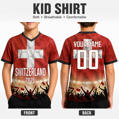 Custom Switzerland Soccer Jersey 2026 World Cup, Personalized Name Number Shirt for Men Women Kids, Switzerland Fan Apparel Gift | AZ96
