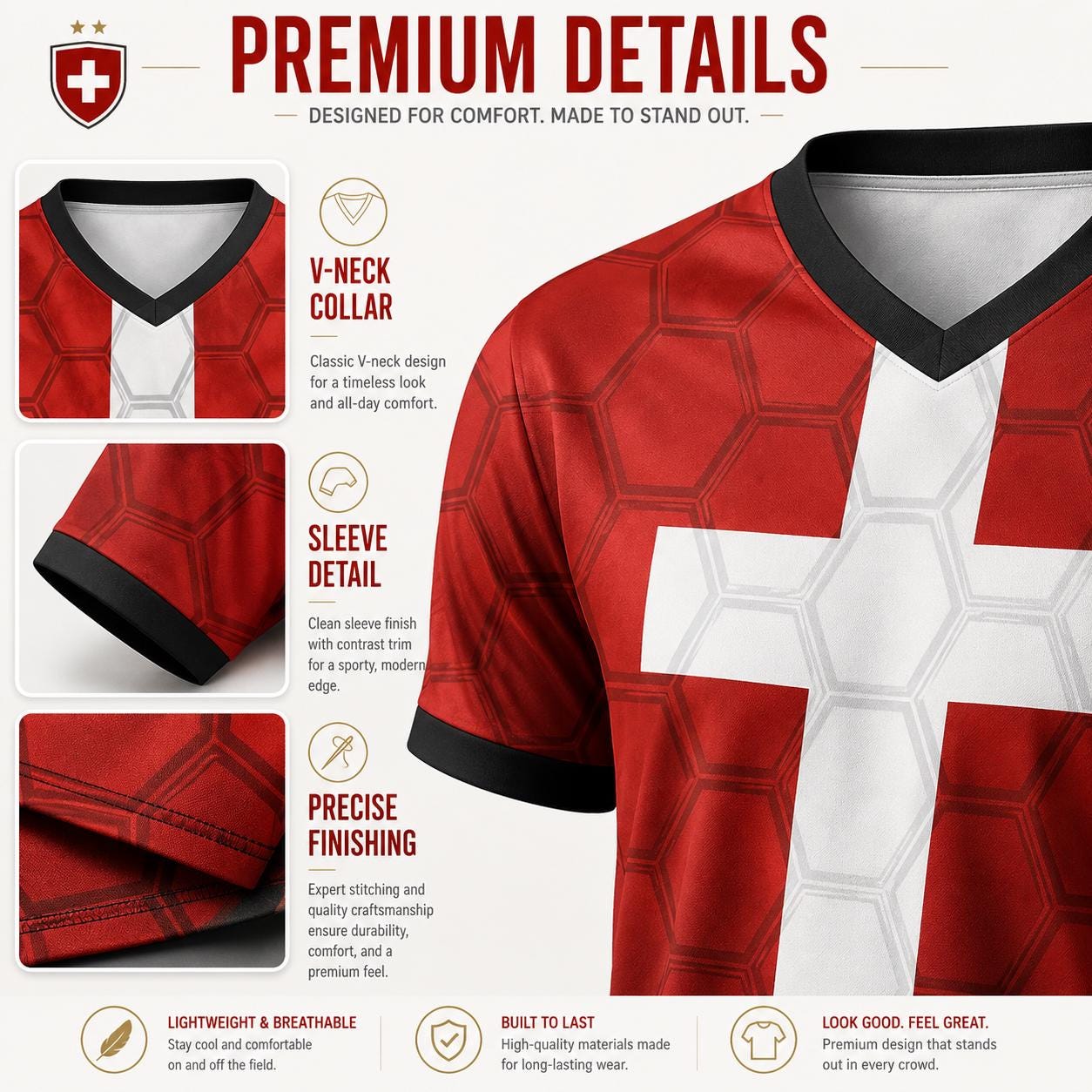 Custom Switzerland Soccer Jersey 2026 World Cup, Personalized Name Number Shirt for Men Women Kids, Switzerland Fan Apparel Gift | AZ96