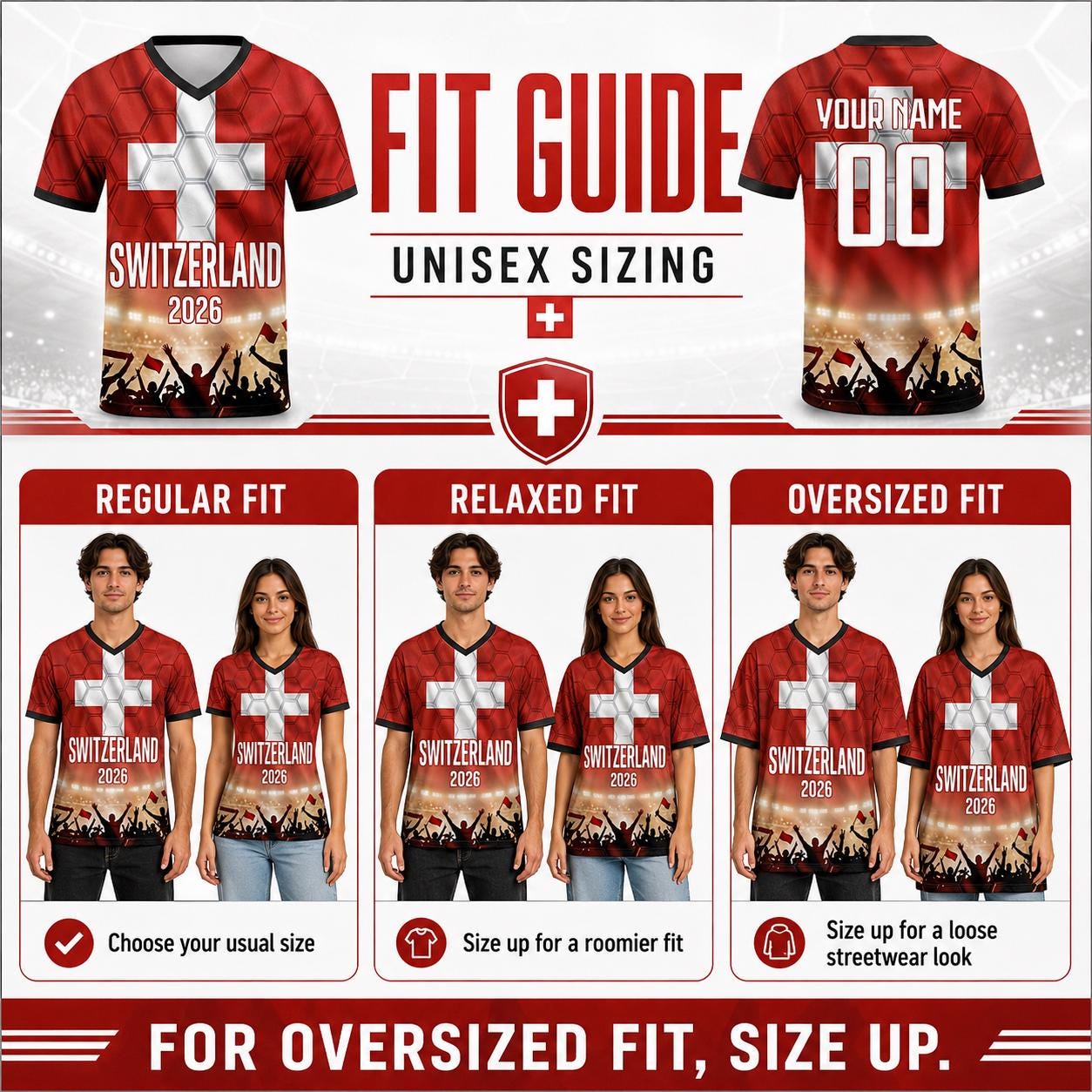 Custom Switzerland Soccer Jersey 2026 World Cup, Personalized Name Number Shirt for Men Women Kids, Switzerland Fan Apparel Gift | AZ96