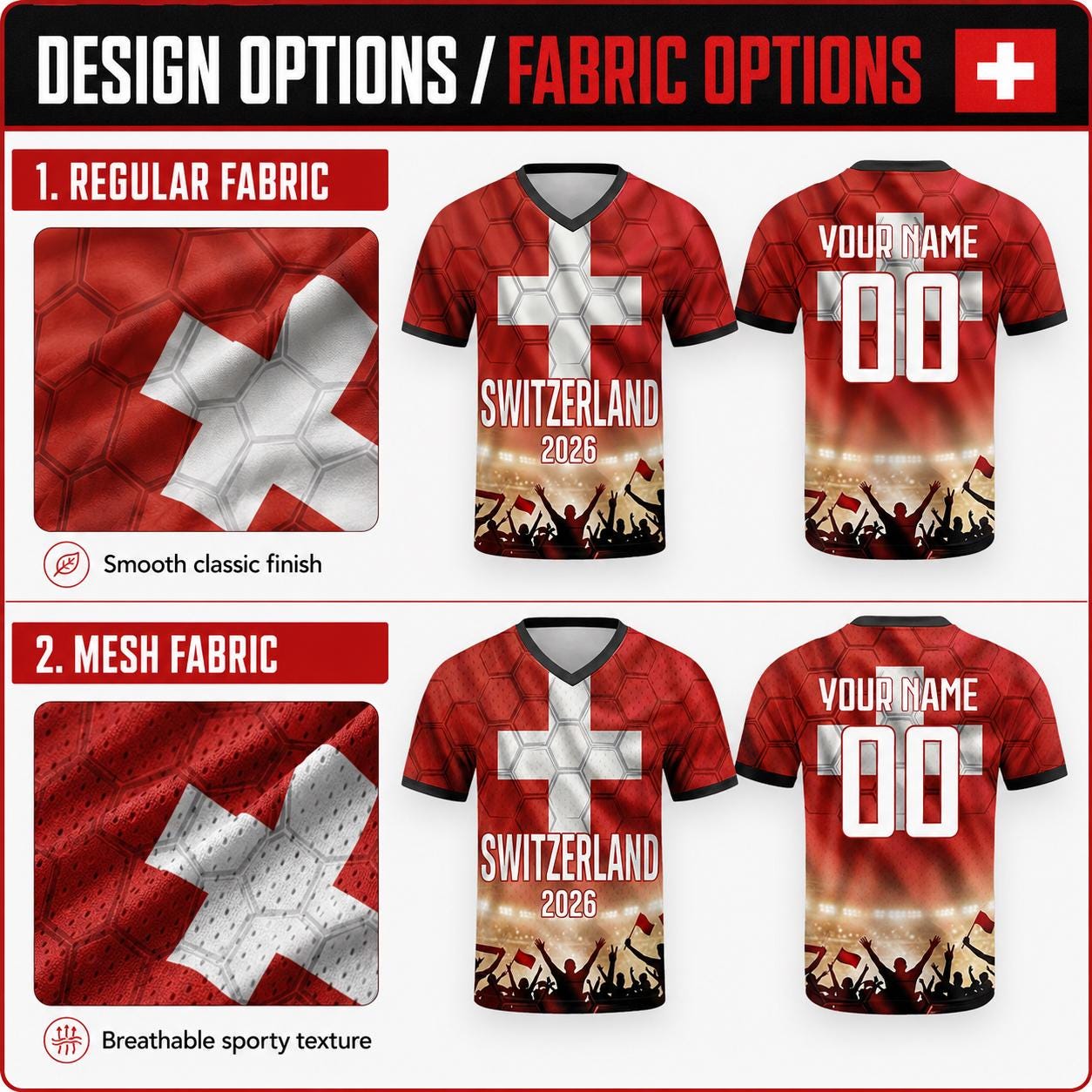 Custom Switzerland Soccer Jersey 2026 World Cup, Personalized Name Number Shirt for Men Women Kids, Switzerland Fan Apparel Gift | AZ96