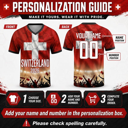 Custom Switzerland Soccer Jersey 2026 World Cup, Personalized Name Number Shirt for Men Women Kids, Switzerland Fan Apparel Gift | AZ96