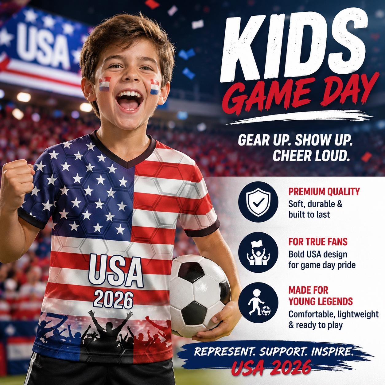 Custom USA Soccer Jersey 2026 World Cup, Personalized Name Number Shirt for Men Women Kids, USA Fan Apparel Gift | LR95