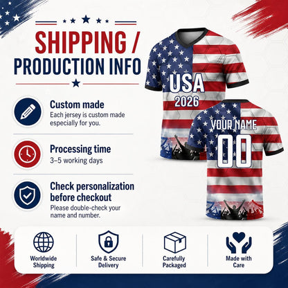 Custom USA Soccer Jersey 2026 World Cup, Personalized Name Number Shirt for Men Women Kids, USA Fan Apparel Gift | LR95
