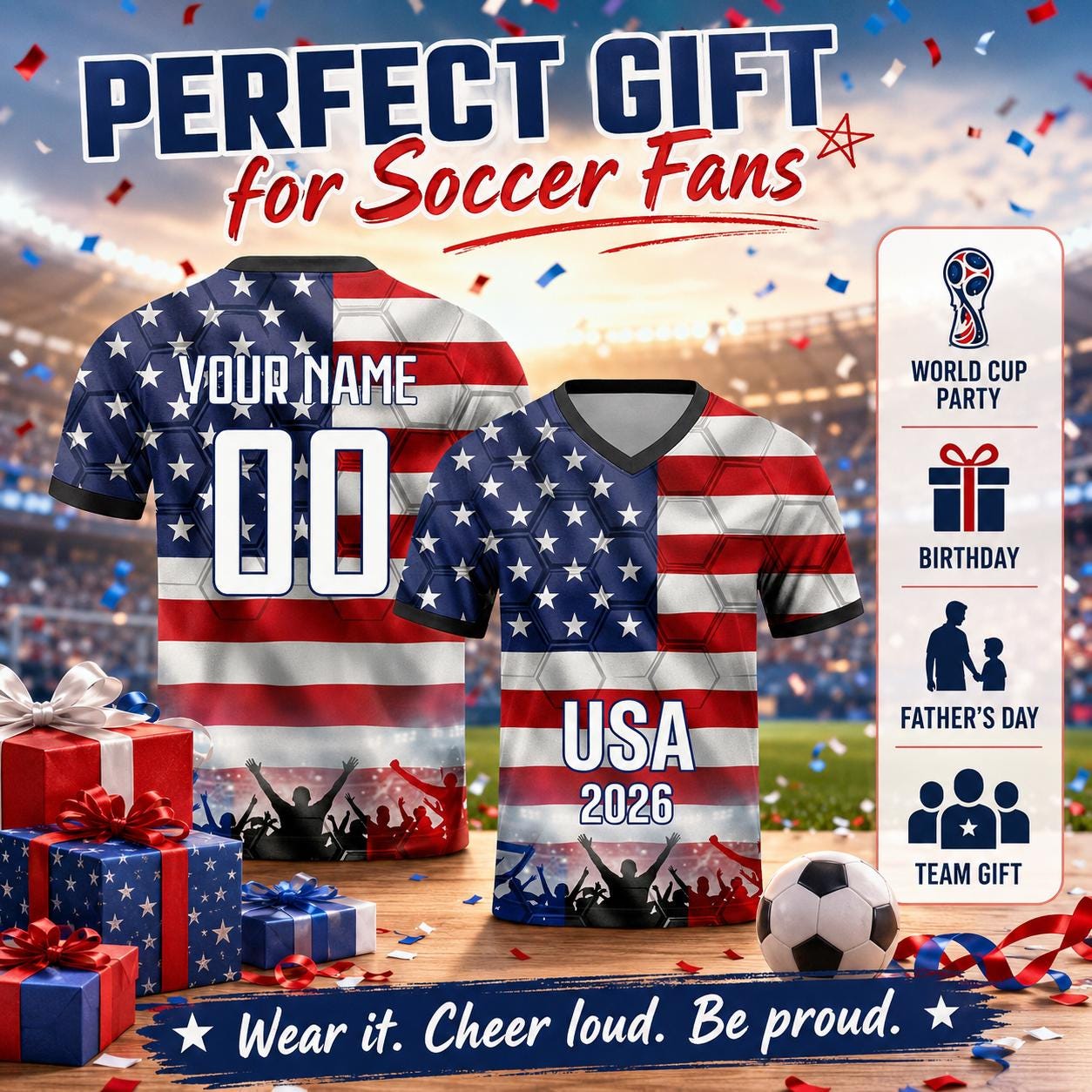 Custom USA Soccer Jersey 2026 World Cup, Personalized Name Number Shirt for Men Women Kids, USA Fan Apparel Gift | LR95
