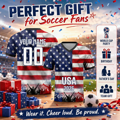 Custom USA Soccer Jersey 2026 World Cup, Personalized Name Number Shirt for Men Women Kids, USA Fan Apparel Gift | LR95