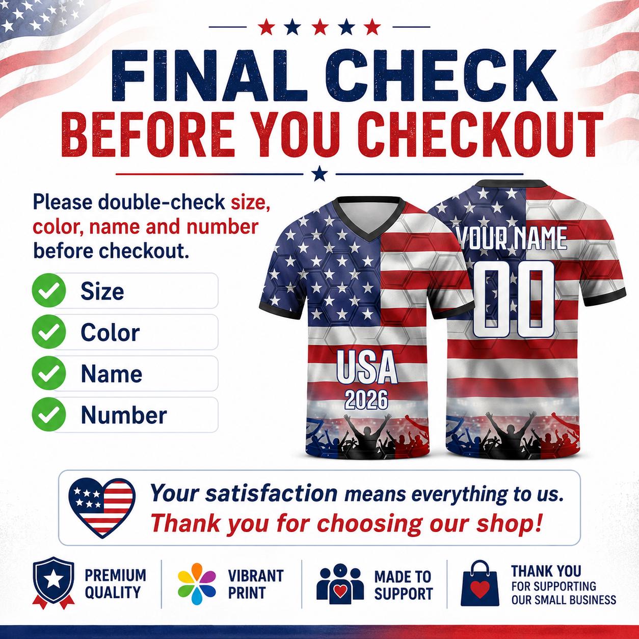 Custom USA Soccer Jersey 2026 World Cup, Personalized Name Number Shirt for Men Women Kids, USA Fan Apparel Gift | LR95