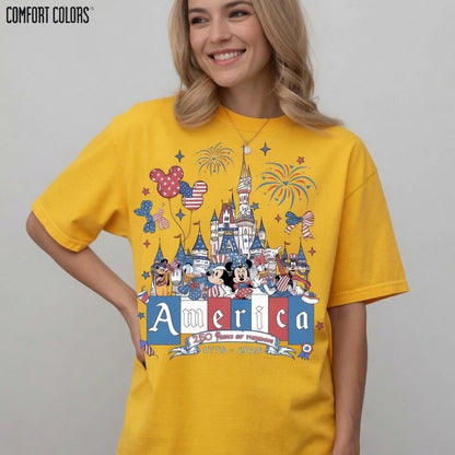 America 250 Mickey Friends Shirt, Disney Castle Comfort Colors Tee, Patriotic 4th of July Shirt, Park Day Gift for Mom | SV99