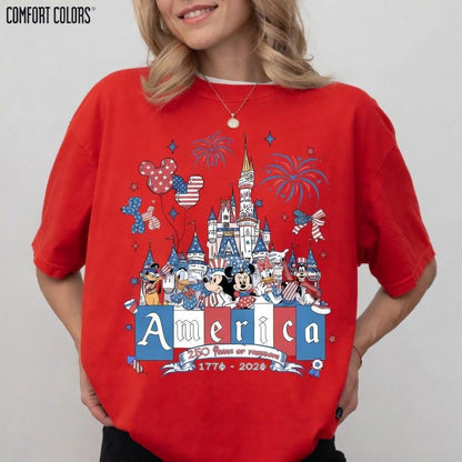 America 250 Mickey Friends Shirt, Disney Castle Comfort Colors Tee, Patriotic 4th of July Shirt, Park Day Gift for Mom | SV99