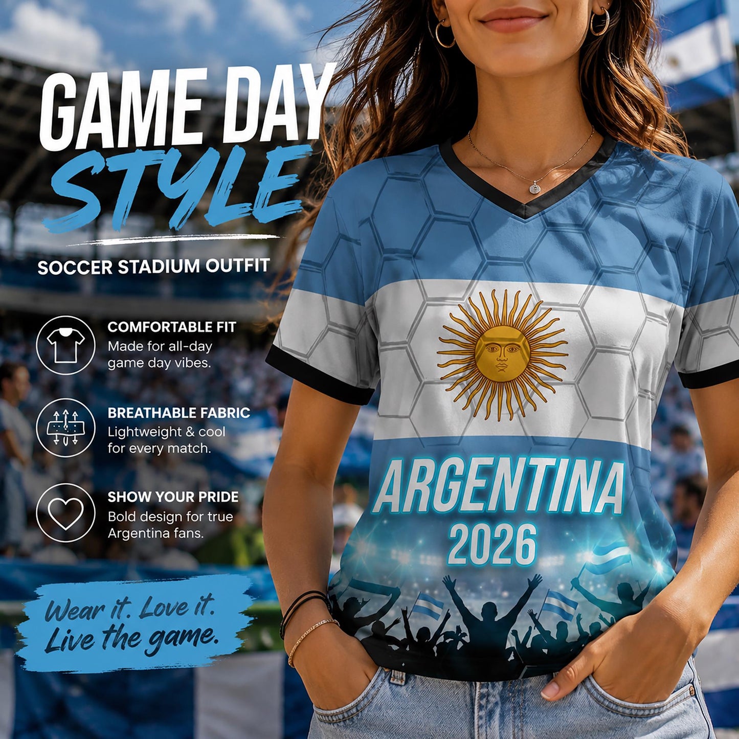Custom Argentina Soccer Jersey 2026 World Cup, Personalized Name Number Shirt for Men Women Kids, Argentina Fan Apparel Gift | AR44