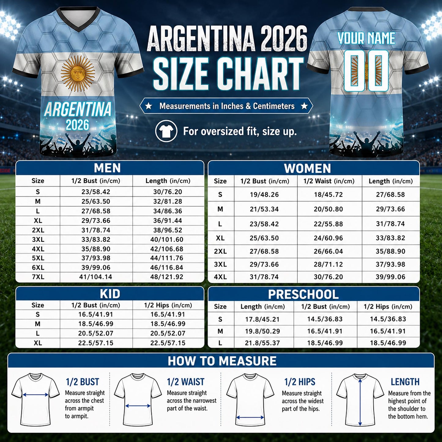 Custom Argentina Soccer Jersey 2026 World Cup, Personalized Name Number Shirt for Men Women Kids, Argentina Fan Apparel Gift | AR44