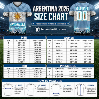 Custom Argentina Soccer Jersey 2026 World Cup, Personalized Name Number Shirt for Men Women Kids, Argentina Fan Apparel Gift | AR44