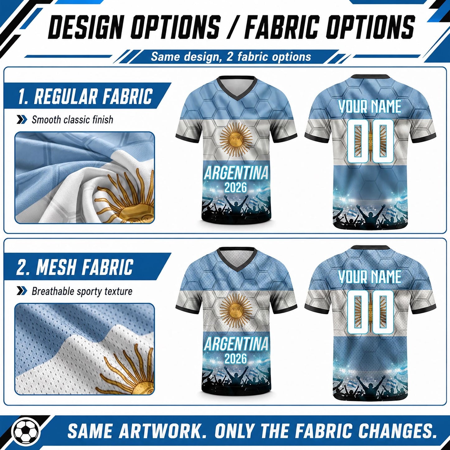 Custom Argentina Soccer Jersey 2026 World Cup, Personalized Name Number Shirt for Men Women Kids, Argentina Fan Apparel Gift | AR44
