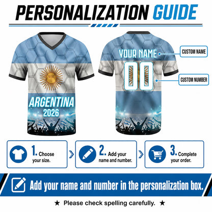 Custom Argentina Soccer Jersey 2026 World Cup, Personalized Name Number Shirt for Men Women Kids, Argentina Fan Apparel Gift | AR44