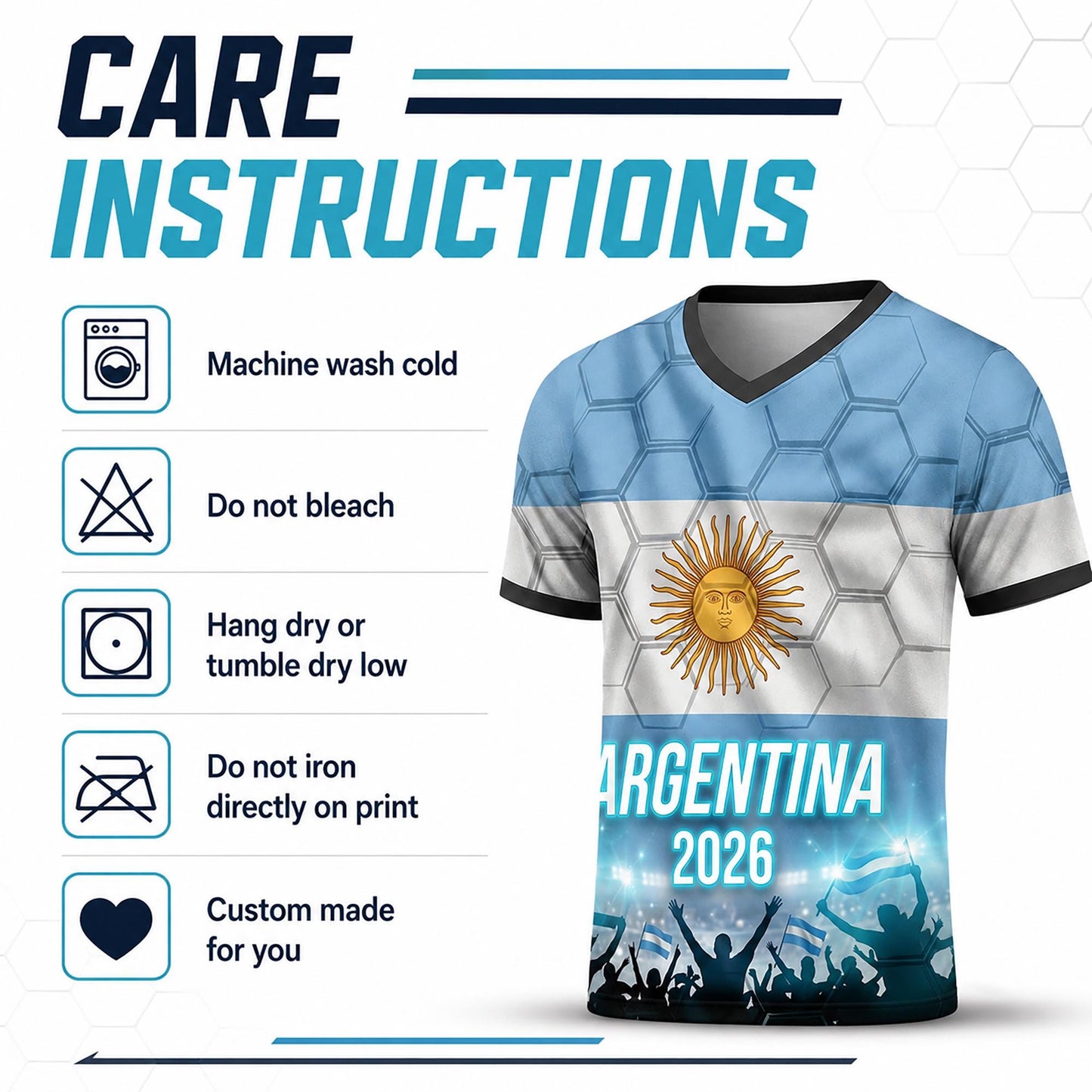 Custom Argentina Soccer Jersey 2026 World Cup, Personalized Name Number Shirt for Men Women Kids, Argentina Fan Apparel Gift | AR44