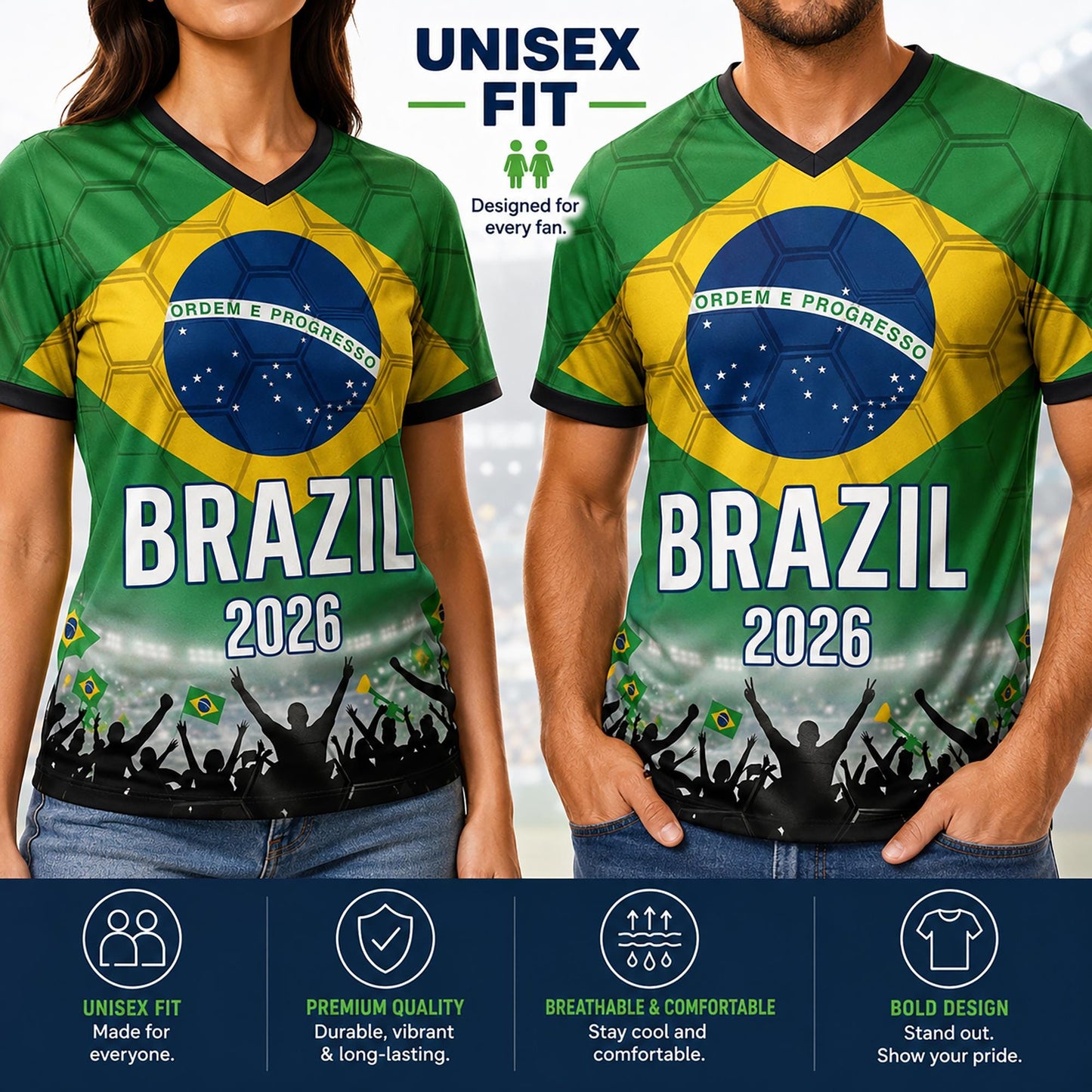 Custom Brazil Soccer Jersey 2026 World Cup, Personalized Name Number Shirt for Men Women Kids, Brazil Fan Apparel Gift | BX91
