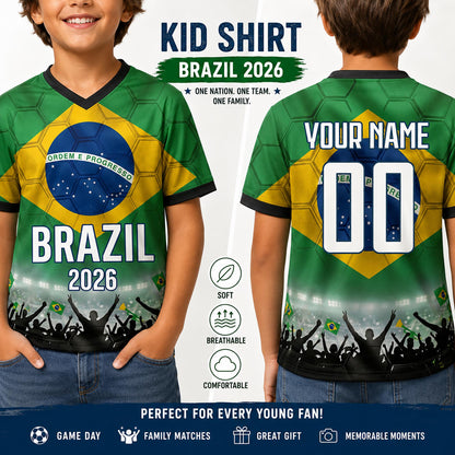 Custom Brazil Soccer Jersey 2026 World Cup, Personalized Name Number Shirt for Men Women Kids, Brazil Fan Apparel Gift | BX91