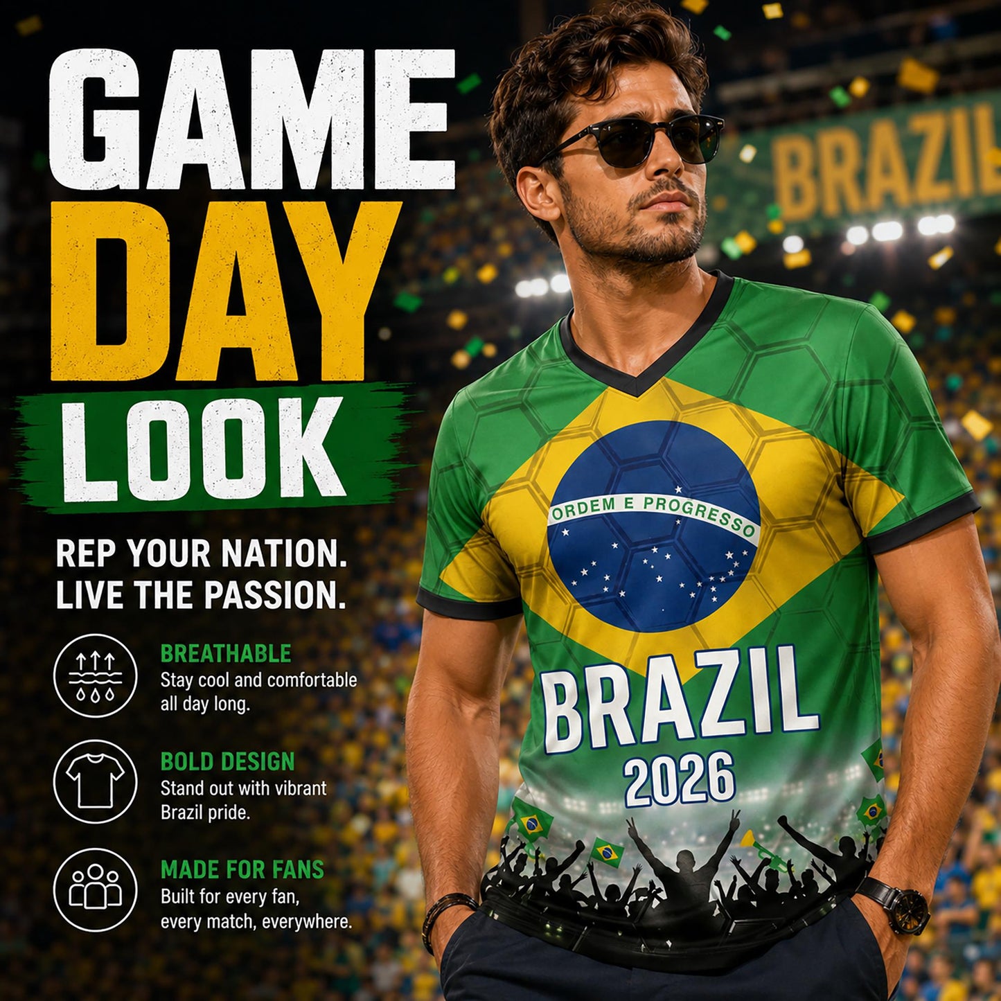 Custom Brazil Soccer Jersey 2026 World Cup, Personalized Name Number Shirt for Men Women Kids, Brazil Fan Apparel Gift | BX91