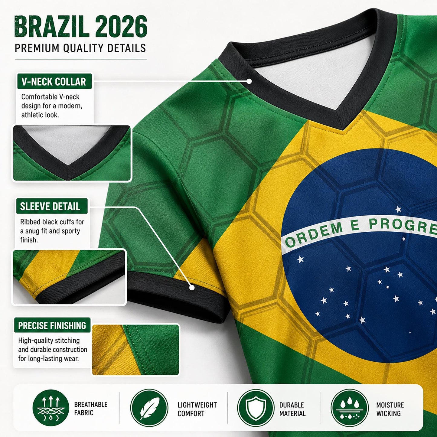 Custom Brazil Soccer Jersey 2026 World Cup, Personalized Name Number Shirt for Men Women Kids, Brazil Fan Apparel Gift | BX91