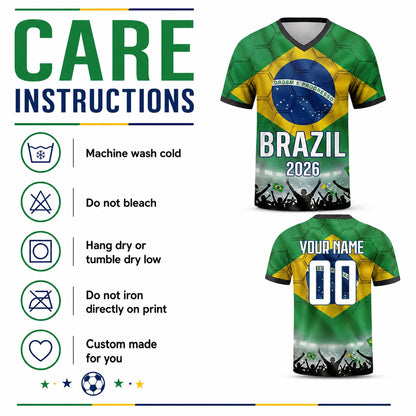 Custom Brazil Soccer Jersey 2026 World Cup, Personalized Name Number Shirt for Men Women Kids, Brazil Fan Apparel Gift | BX91