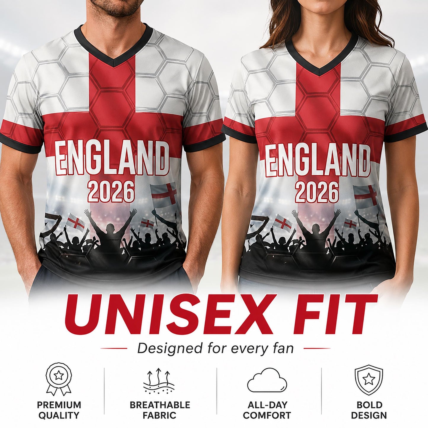 Custom England Soccer Jersey 2026 World Cup, Personalized Name Number Shirt for Men Women Kids, England Fan Apparel Gift | DE53