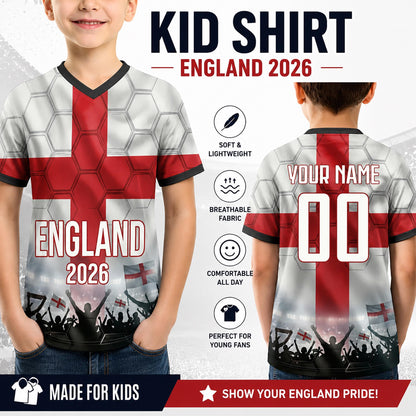 Custom England Soccer Jersey 2026 World Cup, Personalized Name Number Shirt for Men Women Kids, England Fan Apparel Gift | DE53