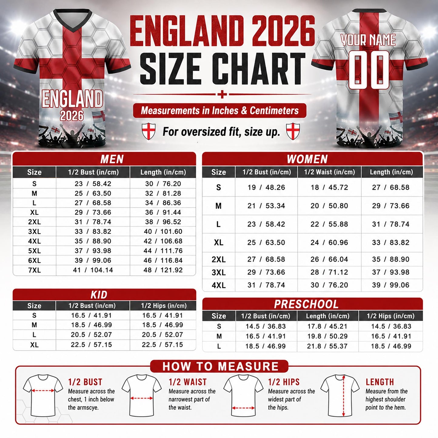 Custom England Soccer Jersey 2026 World Cup, Personalized Name Number Shirt for Men Women Kids, England Fan Apparel Gift | DE53