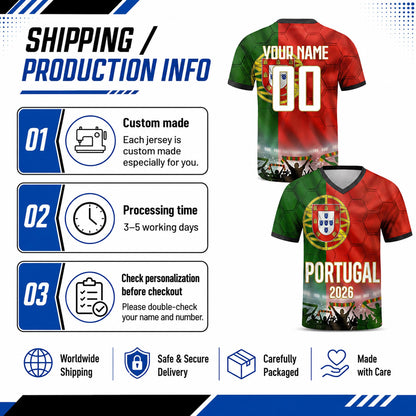 Custom Portugal Soccer Jersey 2026 World Cup, Personalized Name Number Shirt for Men Women Kids, Portugal Fan Apparel Gift | SS48