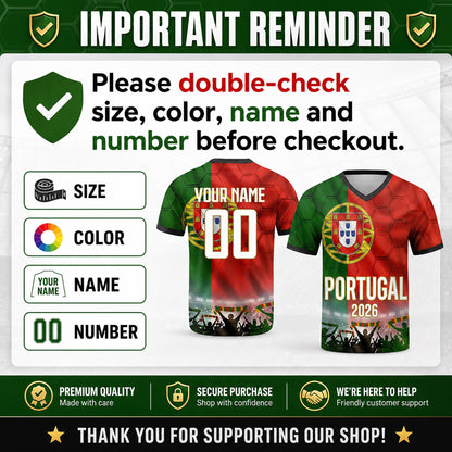Custom Portugal Soccer Jersey 2026 World Cup, Personalized Name Number Shirt for Men Women Kids, Portugal Fan Apparel Gift | SS48