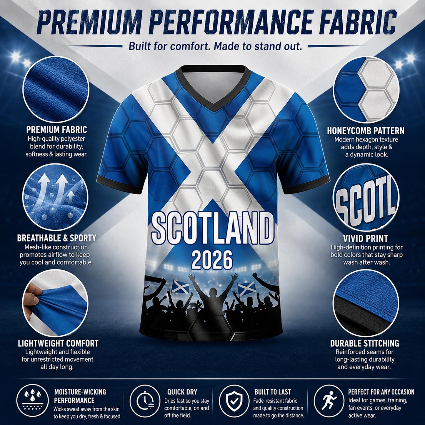 Custom Scotland Soccer Jersey 2026 World Cup, Personalized Name Number Shirt for Men Women Kids, Scotland Fan Apparel Gift | NP24