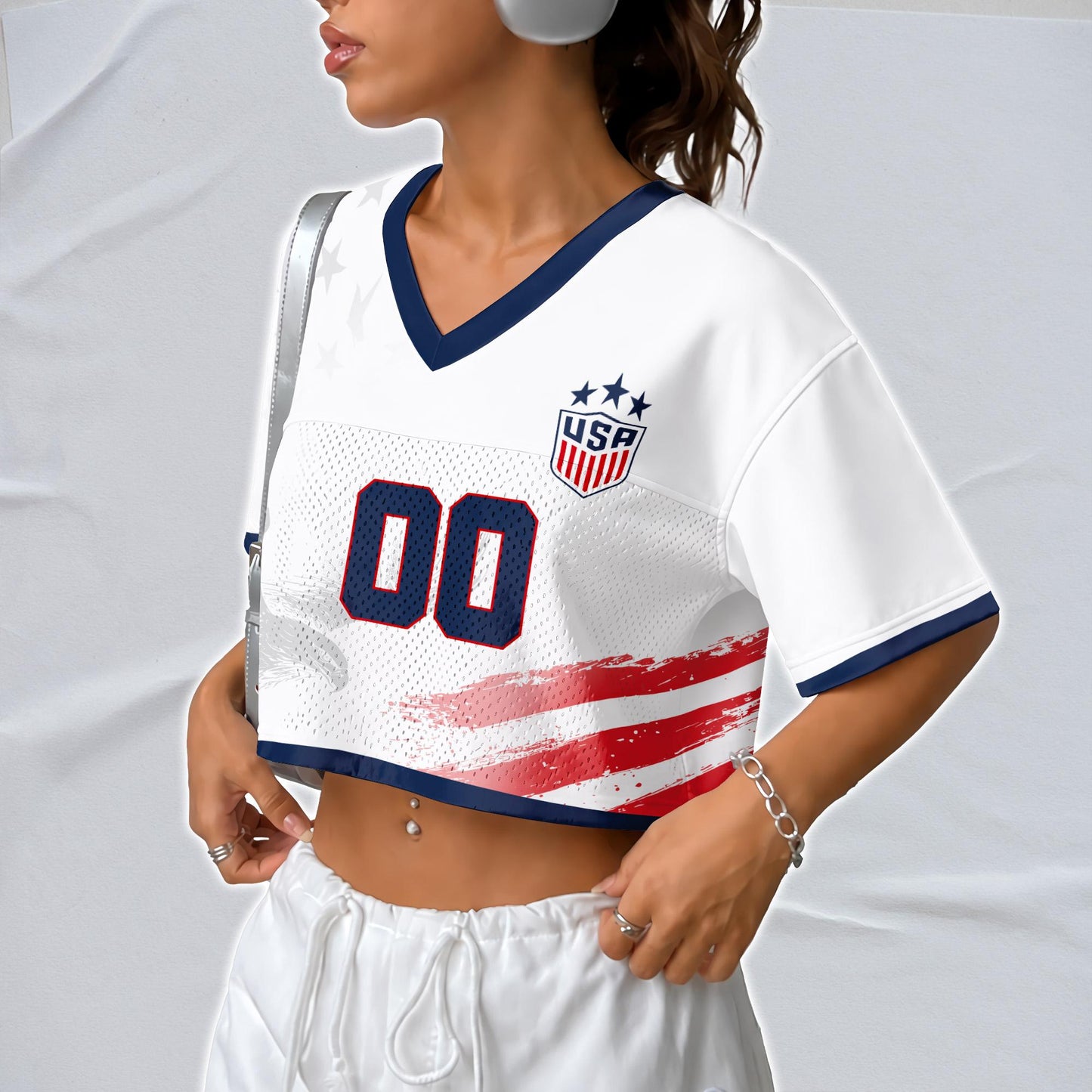 Custom USA Soccer Crop Top Jersey, Personalized Name Number Shirt, Football Fan Crop Tee, Bachelorette Party & Festival Outfit | GY56