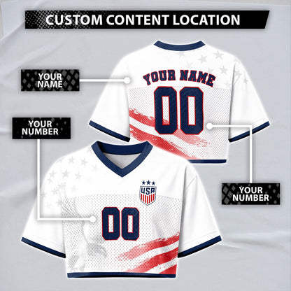 Custom USA Soccer Crop Top Jersey, Personalized Name Number Shirt, Football Fan Crop Tee, Bachelorette Party & Festival Outfit | GY56