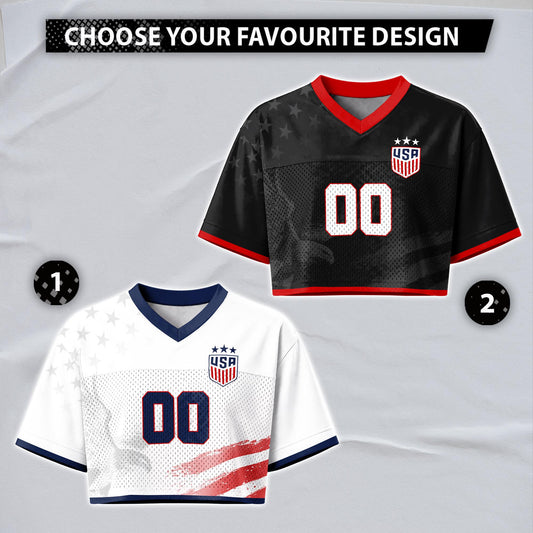 Custom USA Soccer Crop Top Jersey, Personalized Name Number Shirt, Football Fan Crop Tee, Bachelorette Party & Festival Outfit | GY56