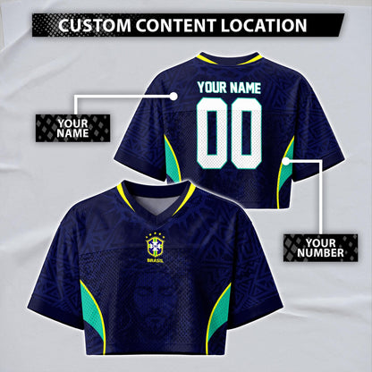 Custom Brazil Soccer Crop Top Jersey, Personalized Name Number Shirt, Football Fan Crop Tee, Bachelorette Party & Festival Outfit | UL32