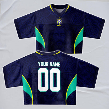 Custom Brazil Soccer Crop Top Jersey, Personalized Name Number Shirt, Football Fan Crop Tee, Bachelorette Party & Festival Outfit | UL32