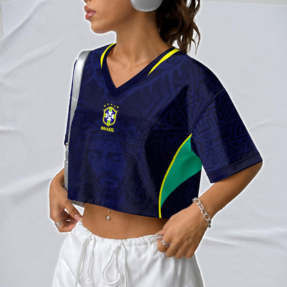 Custom Brazil Soccer Crop Top Jersey, Personalized Name Number Shirt, Football Fan Crop Tee, Bachelorette Party & Festival Outfit | UL32