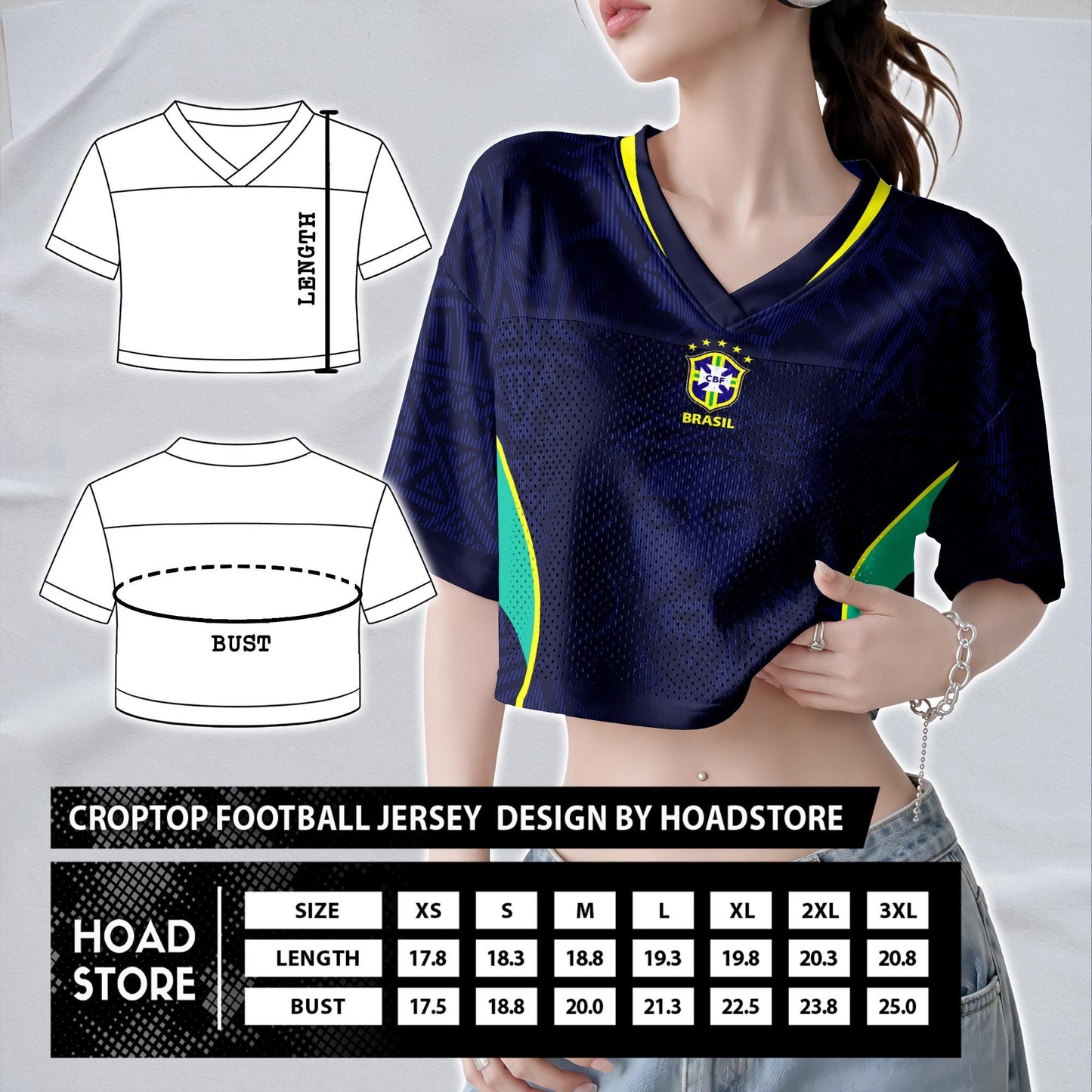 Custom Brazil Soccer Crop Top Jersey, Personalized Name Number Shirt, Football Fan Crop Tee, Bachelorette Party & Festival Outfit | UL32