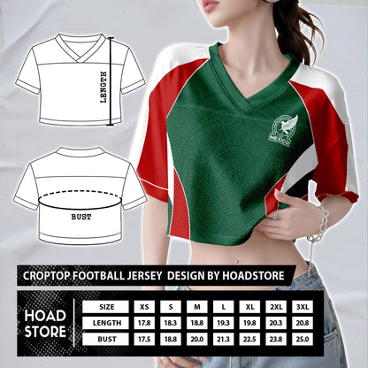 Custom Mexico Football Jersey for Women, Personalized Glitter Printed Name Number Mesh Crop Top, Green White Soccer Jersey, Mexican Shirt | SG58