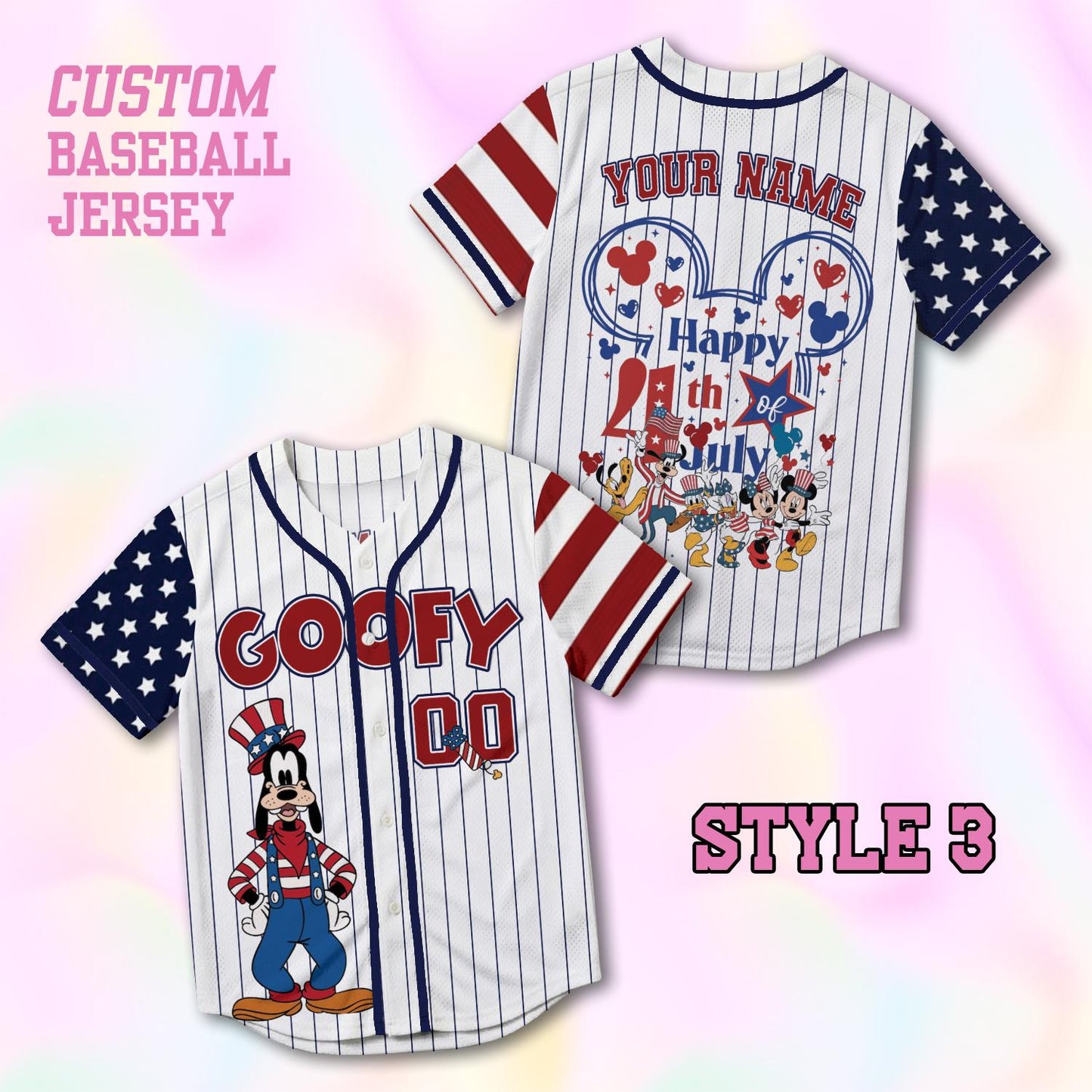 Custom 4th of July 250 Years Mickey Baseball Jersey, Personalized Disney America Family Matching Shirt, Disney World Trip 2026 Outfits | YJ29