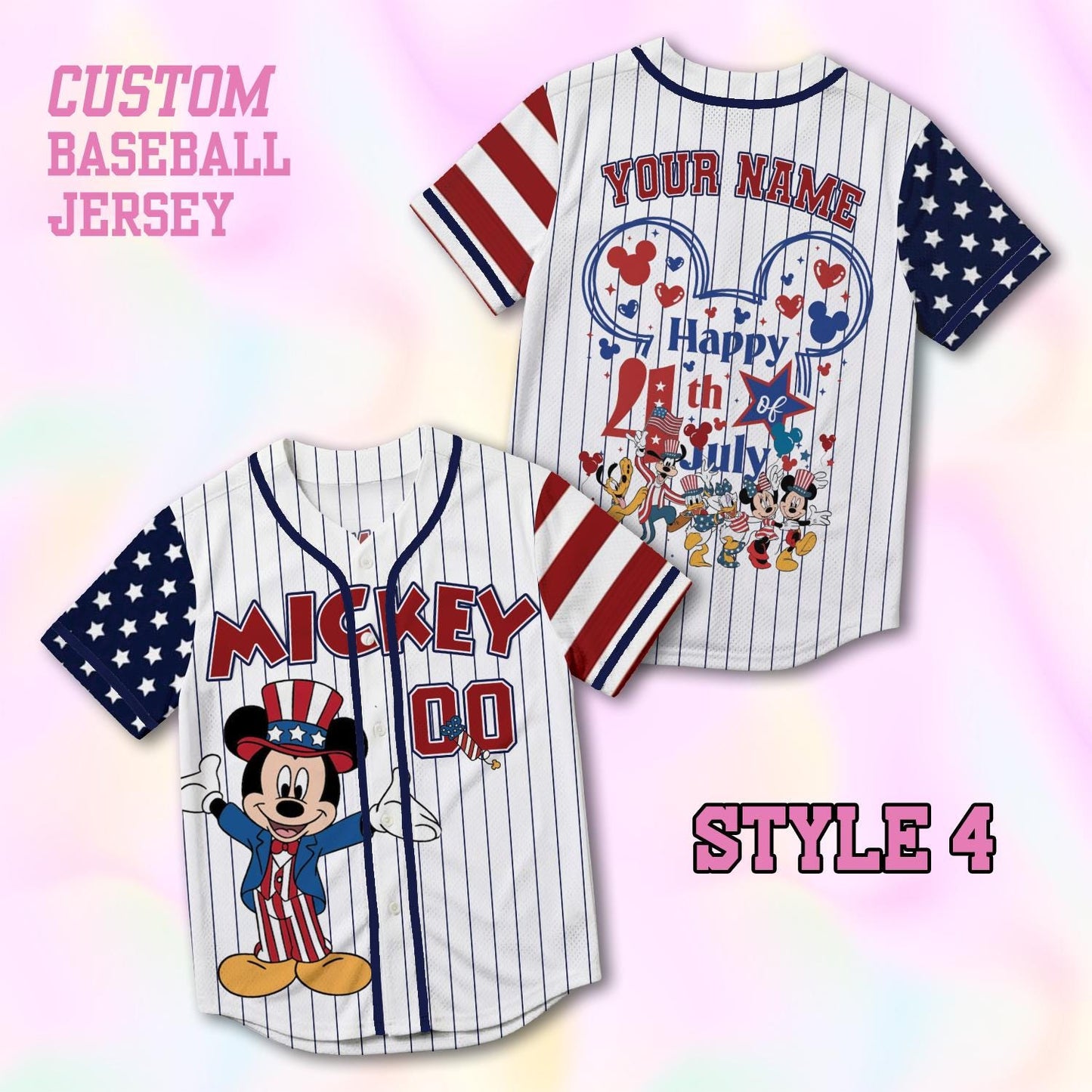 Custom 4th of July 250 Years Mickey Baseball Jersey, Personalized Disney America Family Matching Shirt, Disney World Trip 2026 Outfits | YJ29