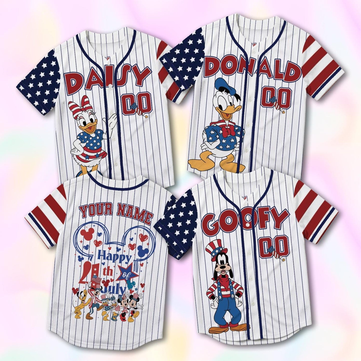 Custom 4th of July 250 Years Mickey Baseball Jersey, Personalized Disney America Family Matching Shirt, Disney World Trip 2026 Outfits | YJ29