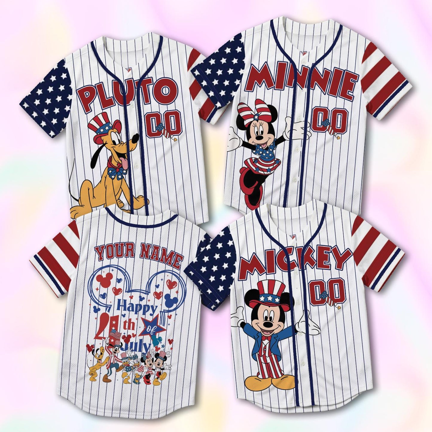 Custom 4th of July 250 Years Mickey Baseball Jersey, Personalized Disney America Family Matching Shirt, Disney World Trip 2026 Outfits | YJ29