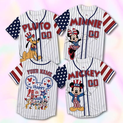 Custom 4th of July 250 Years Mickey Baseball Jersey, Personalized Disney America Family Matching Shirt, Disney World Trip 2026 Outfits | YJ29