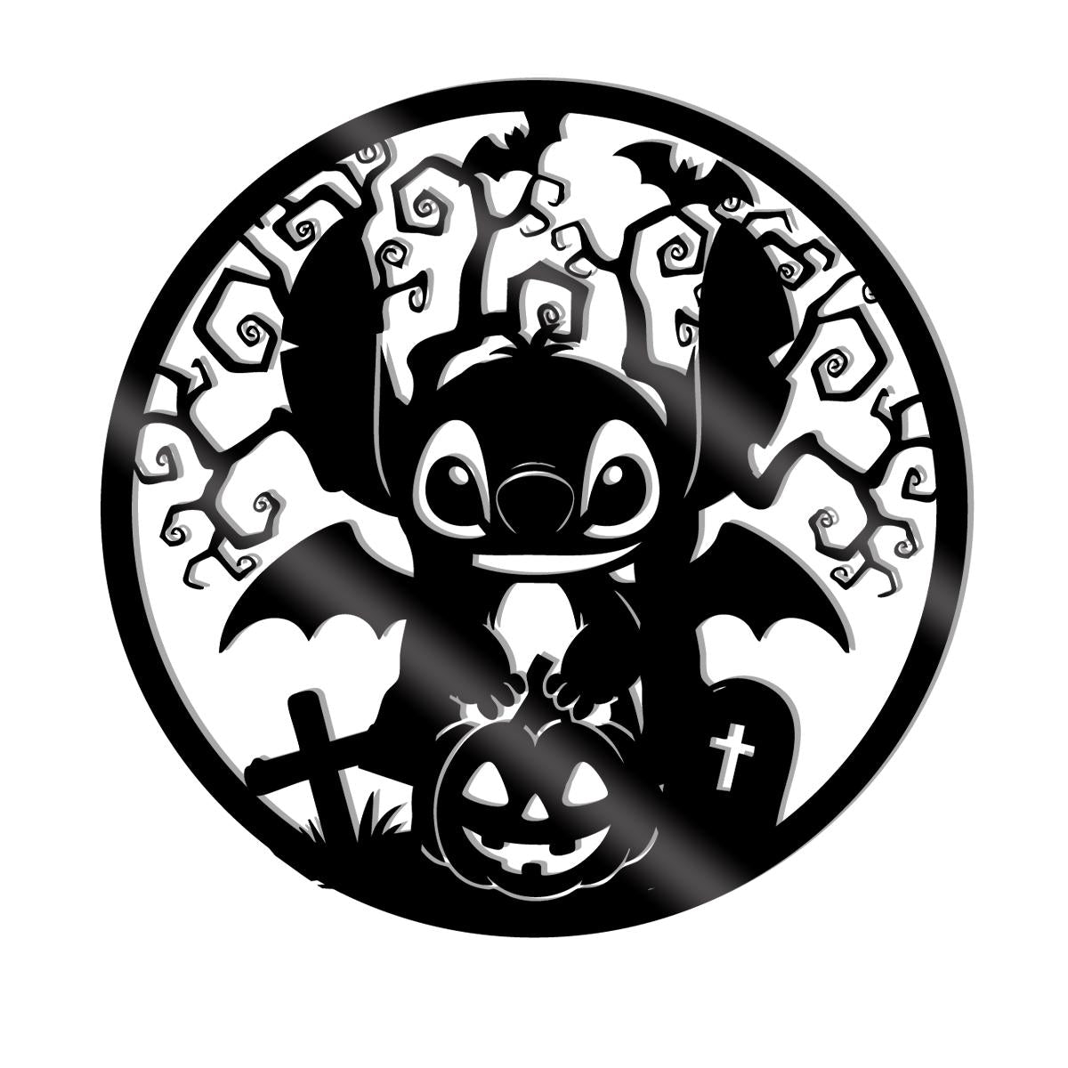 Cute Bat Monster Halloween Metal Sign | Spooky Pumpkin Graveyard Wall Decor | Gothic Halloween Steel Sign | Creepy Outdoor Porch Decor